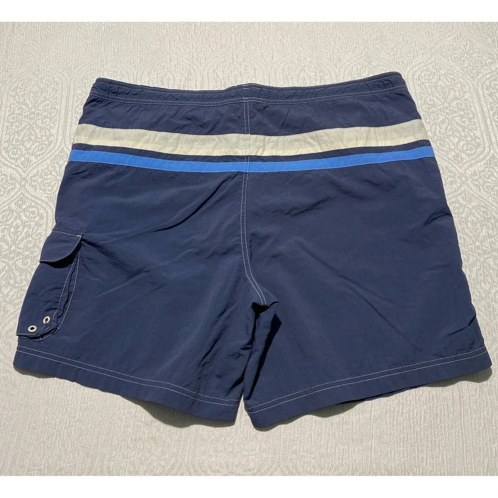 Chaps Mens Swim Trunks XL Navy‎ Blue Striped Cargo Pocket Nylon Board Shorts